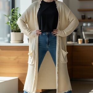 Free People Cream Open-Front Knit Cardigan